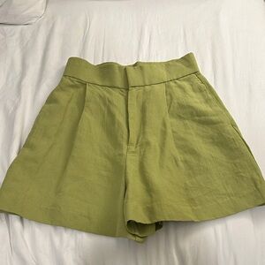Zara Linen/Cotton Blend High Waisted Green Women's Shorts